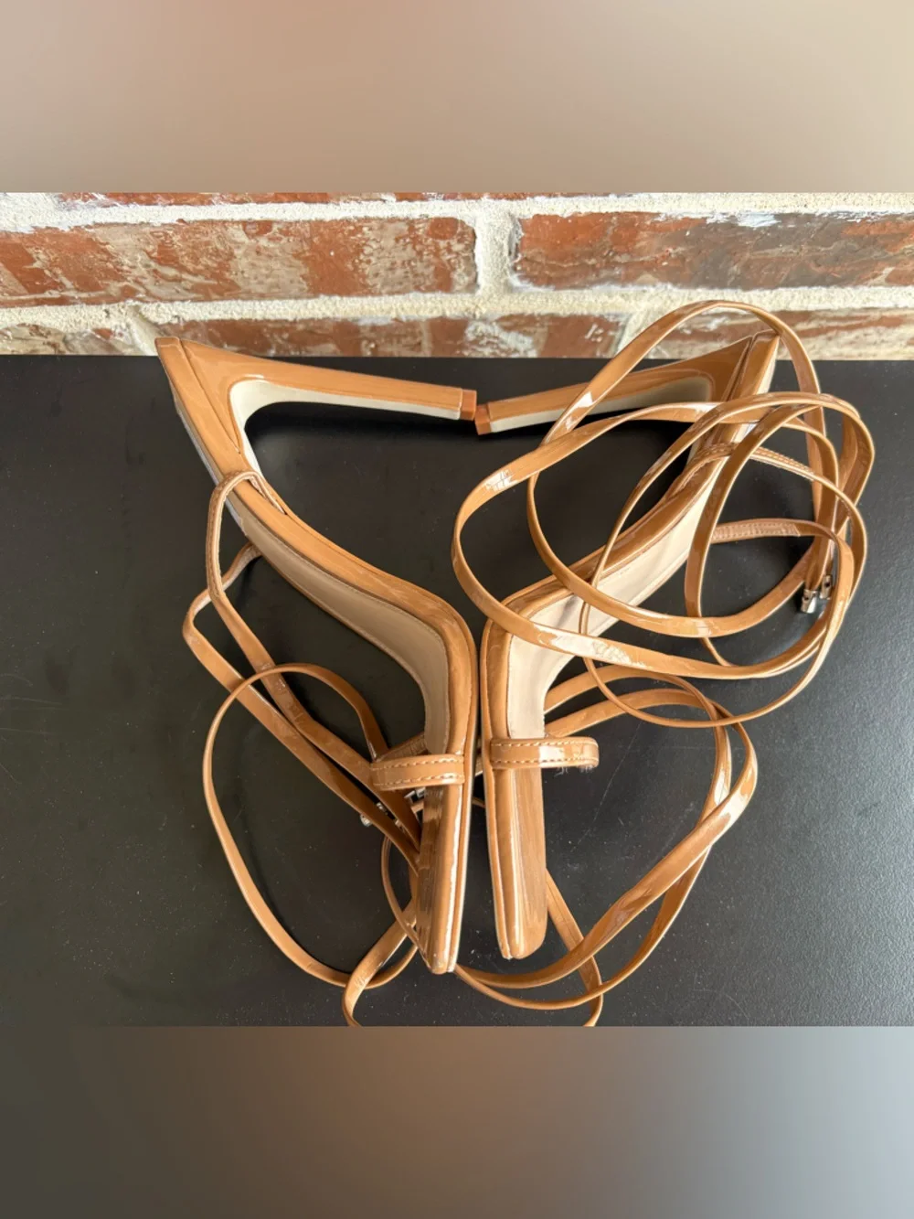 Steve Madden Camel Uplift Ankle Tie Gladiator Sandals Size 11 Patent